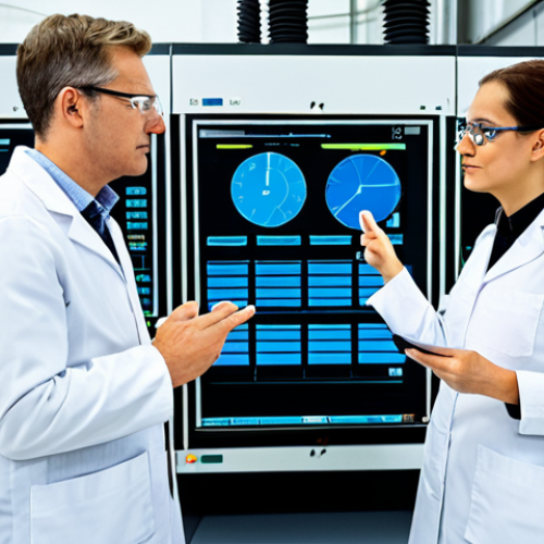 A diverse team of professional engineers in modest, clean lab coats and safety glasses, standing in a brightly lit, modern Small Modular Reactor (SMR) facility. They are observing a large, sleek modular reactor component, with digital displays showing operational data in the background. The scene emphasizes precision engineering and safe energy production. The individuals display perfect anatomy, correct proportions, and natural poses. Well-formed hands, proper finger count, natural body proportions. Fully clothed, appropriate attire, professional dress, safe for work, appropriate content, family-friendly, high-resolution professional photography.