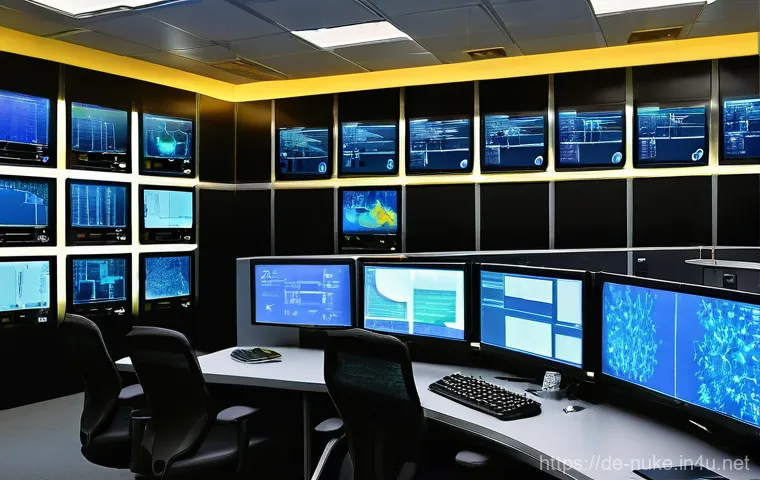 원자력 발전소 방사선 안전 수칙 - **Prompt 1: Vigilant Oversight in a High-Tech Radiation Safety Control Room**
"A clean, brightly...