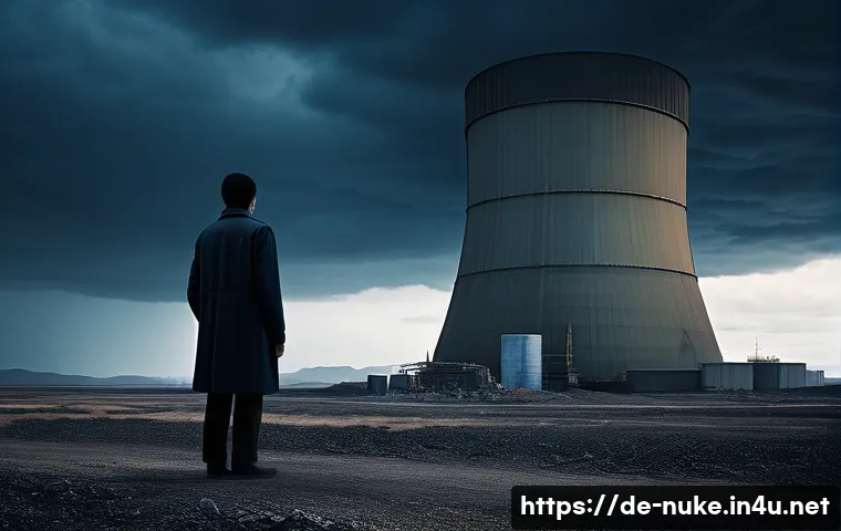 원자력 발전소의 환경영향평가 사례 - **Prompt:** A somber and reflective depiction of the immense, long-term burden of nuclear waste on f...