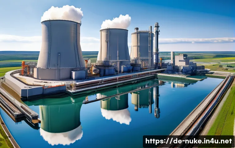 원자력 엔지니어 초보를 위한 가이드 - A detailed cross-sectional illustration of a modern Light Water Reactor (LWR) nuclear power plant, s...
