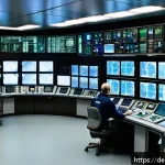 Home 19 원자력 발전소의 법적 규제 - A highly detailed, realistic interior view of a German nuclear power plant control room during a saf...