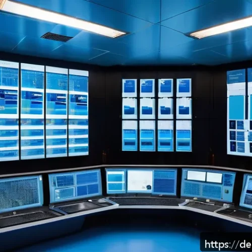 Home 30 원자력 발전소와 배출 가스 관리 - A highly detailed industrial scene inside a modern nuclear power plant control room, showcasing adva...