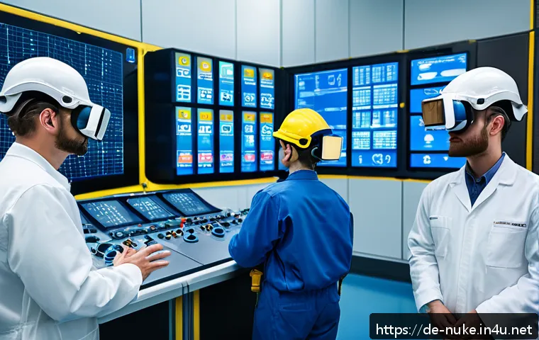 원자력 기술 교육의 최신 트렌드 - A highly detailed virtual reality training center for nuclear energy technicians in Germany, showing...